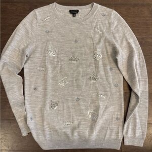 Talbots Light Gray Crown Embellished Sweater